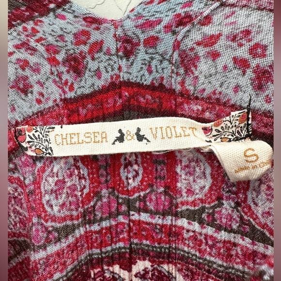 ANTHROPOLOGIE | Chelsea & Violet Boho Tunic Top Red Purple Mixed Print | Small - Picture 5 of 7